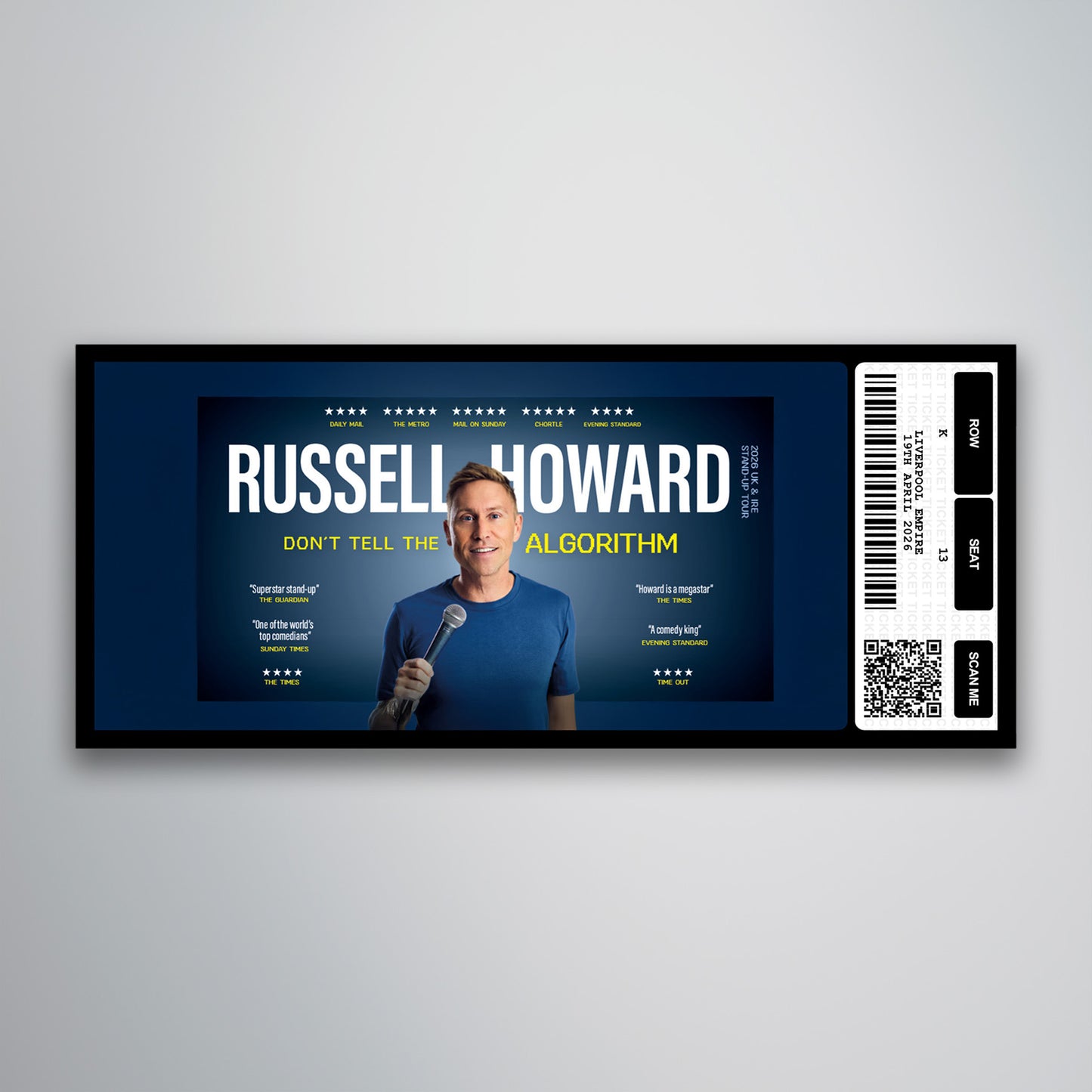 Russell Howard - Don't Tell the Algorithm Tour - Souvenir Gift Ticket